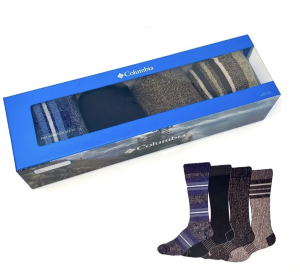 NEW Columbia Men’s Soft Cotton Blend Socks in Gift Box 4 Pairs Shoe Size 6 - 12